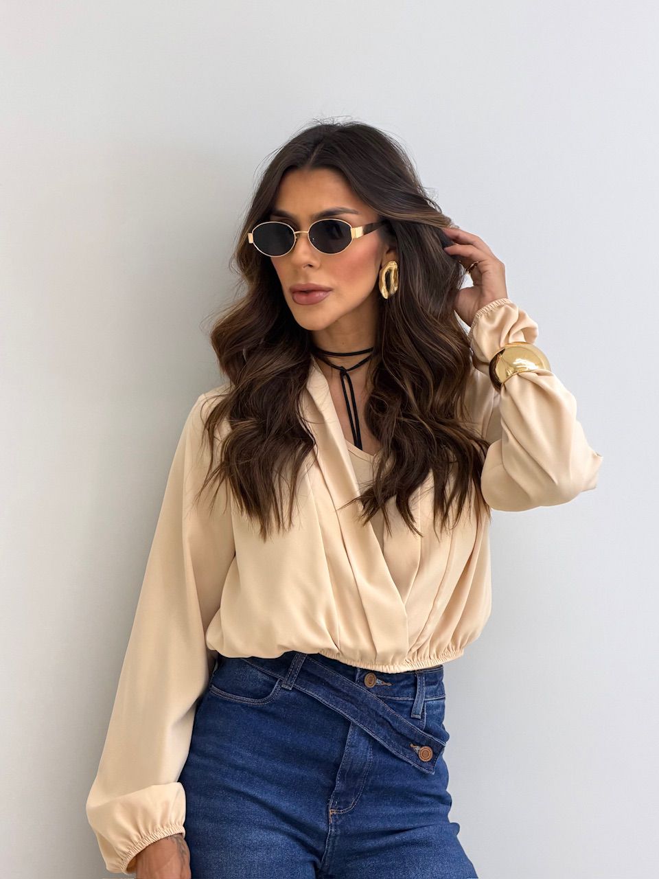 BLUSA EUNICE MANGA AREIA