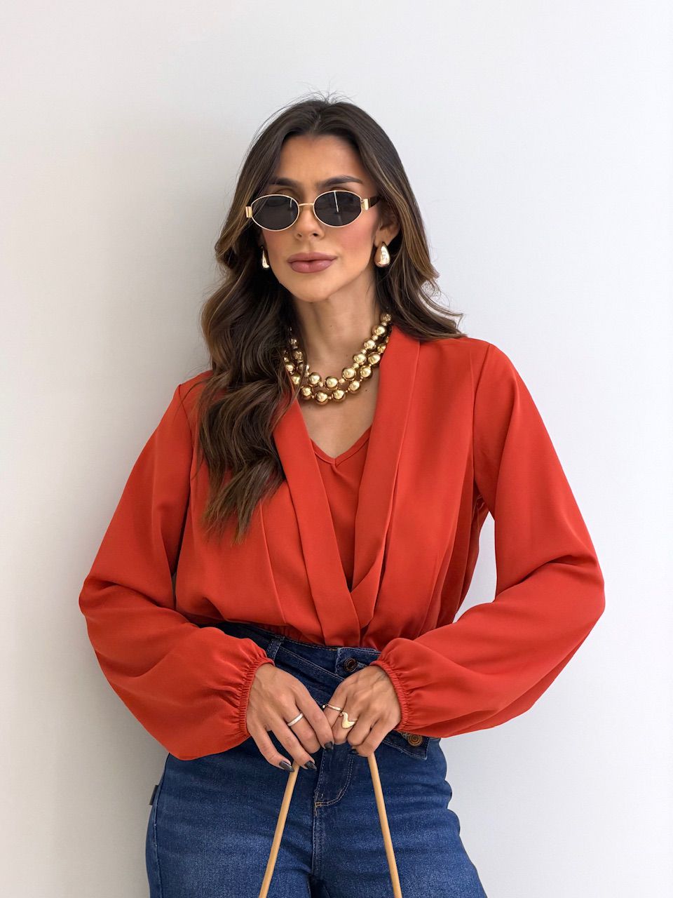 BLUSA EUNICE MANGA LARANJA - 0076940068 - CAROLLA FERRARO