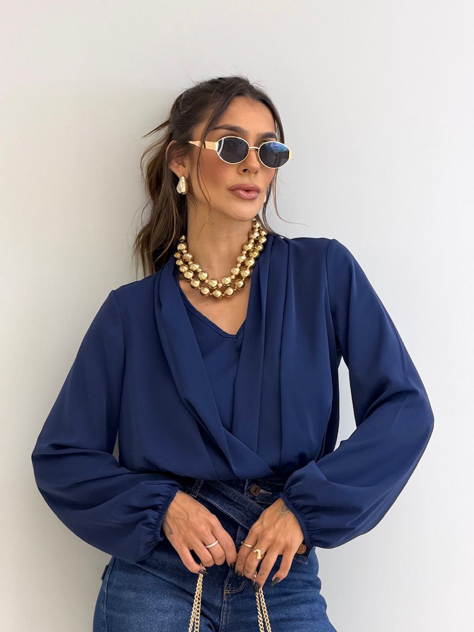 BLUSA EUNICE MANGA MARINHO