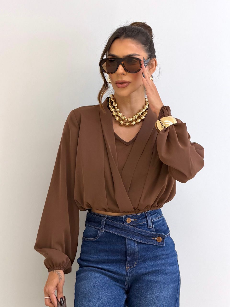BLUSA EUNICE MANGA MARROM