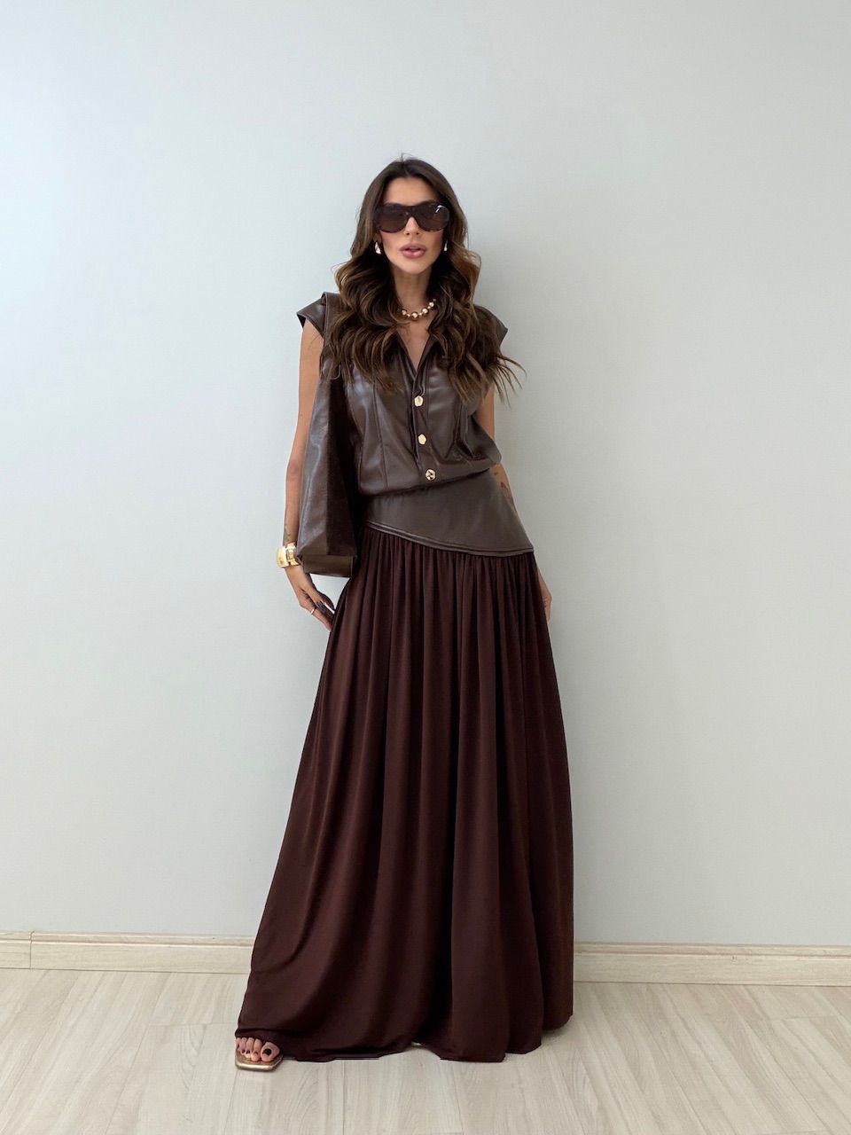 CONJUNTO FRANCINE BODY SAIA CAFÉ - 0077130160 - CAROLLA FERRARO