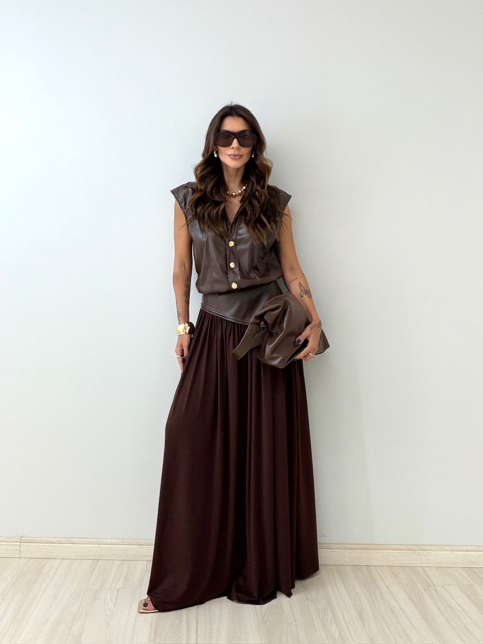 CONJUNTO FRANCINE BODY SAIA CAFÉ