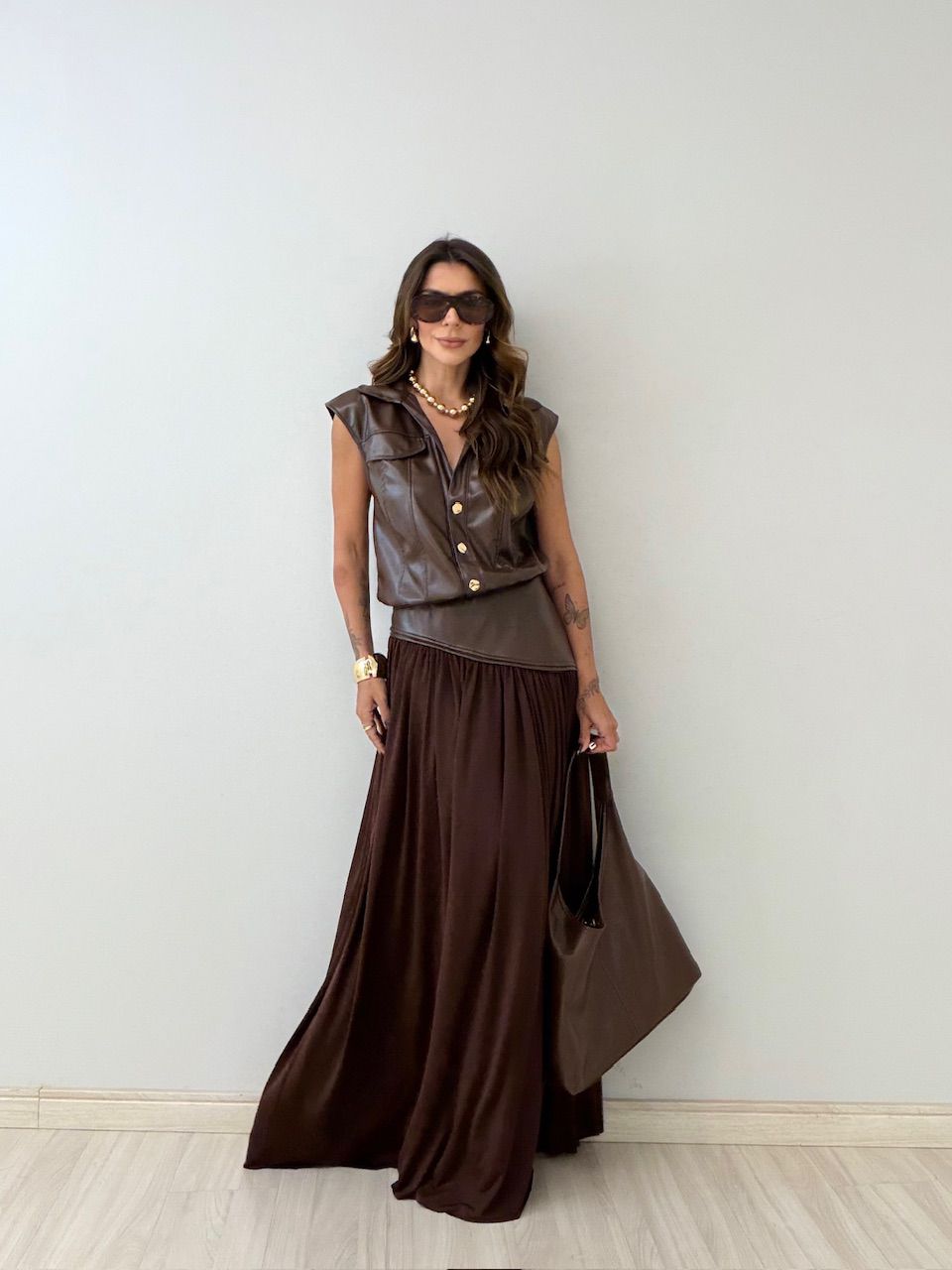 CONJUNTO FRANCINE BODY SAIA CAFÉ