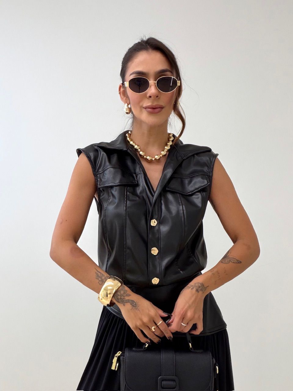 CONJUNTO FRANCINE BODY SAIA PRETO