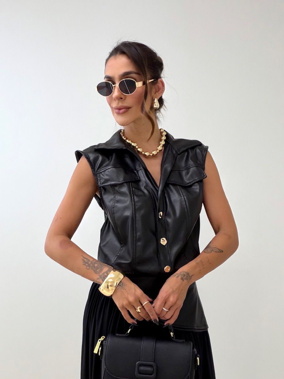 CONJUNTO FRANCINE BODY SAIA PRETO