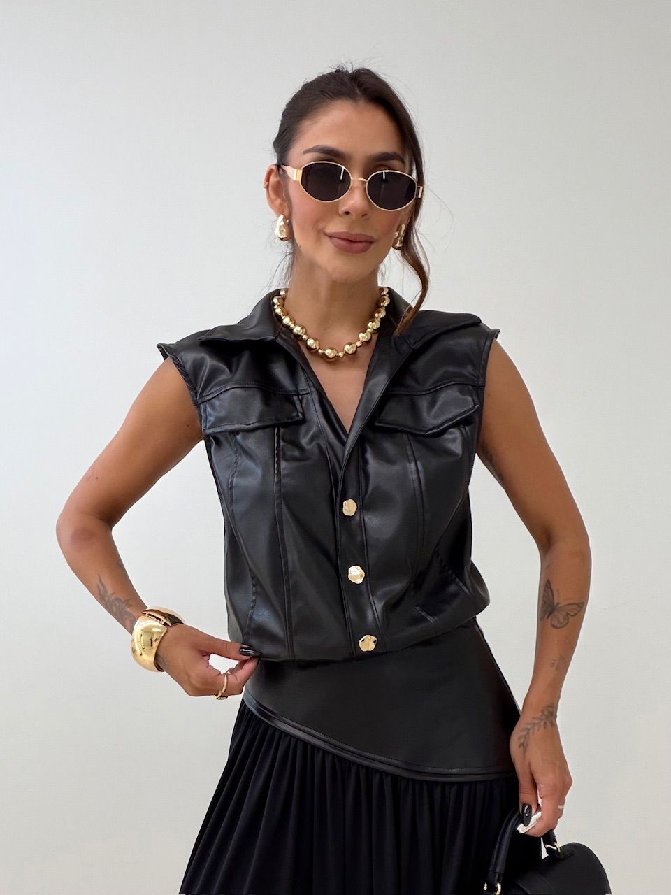 CONJUNTO FRANCINE BODY SAIA PRETO