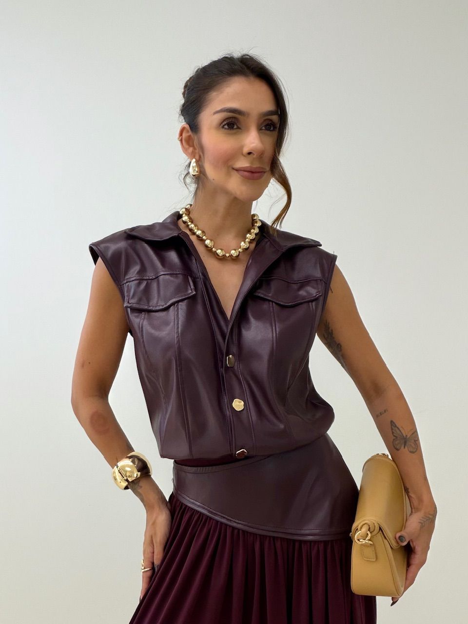 CONJUNTO FRANCINE BODY SAIA VINHO