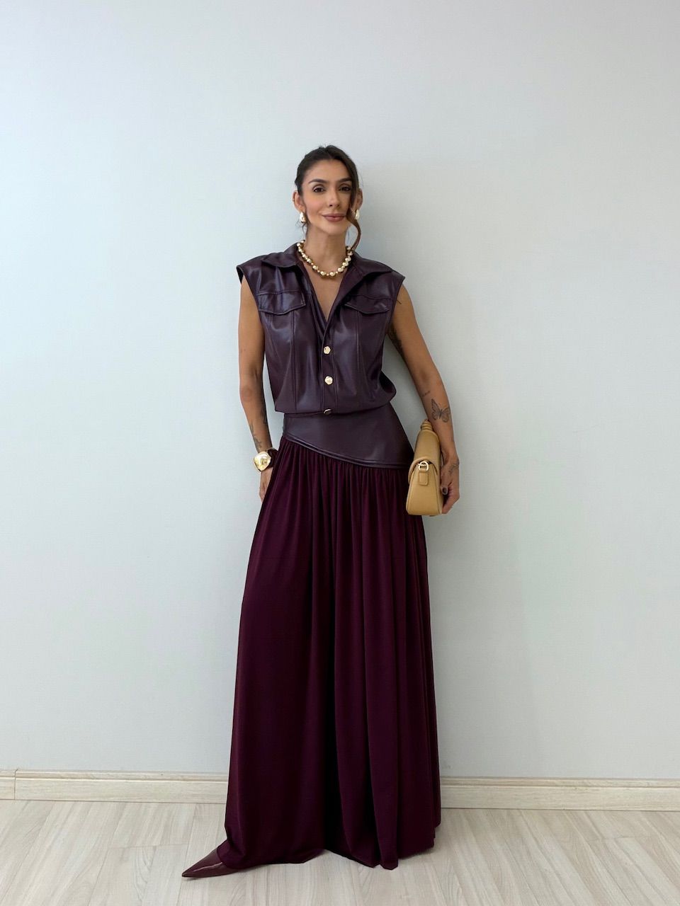 CONJUNTO FRANCINE BODY SAIA VINHO - 0077130168 - CAROLLA FERRARO