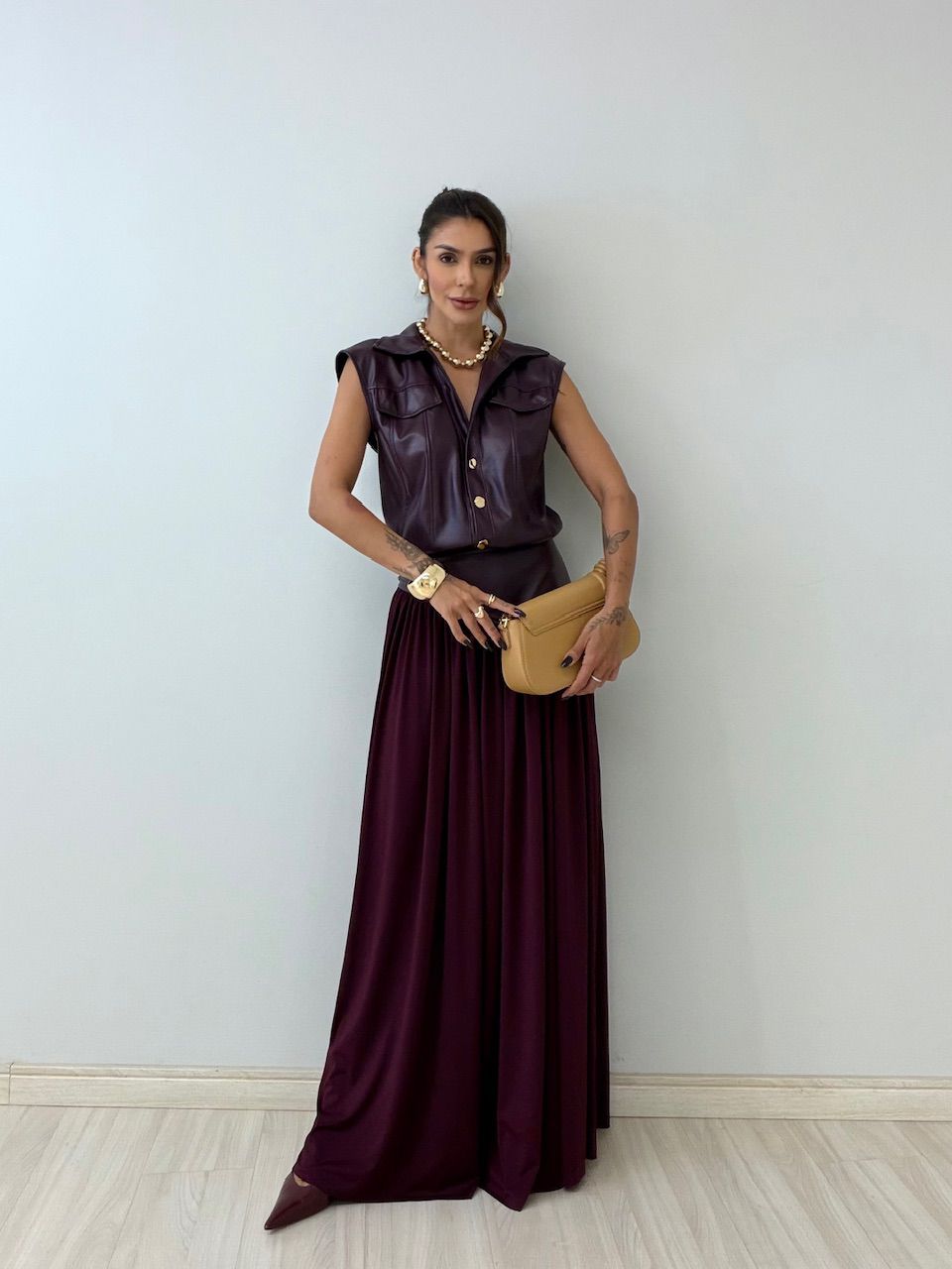 CONJUNTO FRANCINE BODY SAIA VINHO