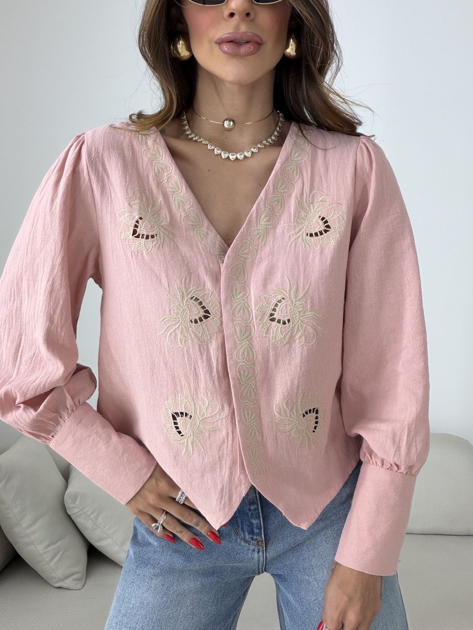 BATA JADE BORDADA ROSA - 0079710031 - CAROLLA FERRARO