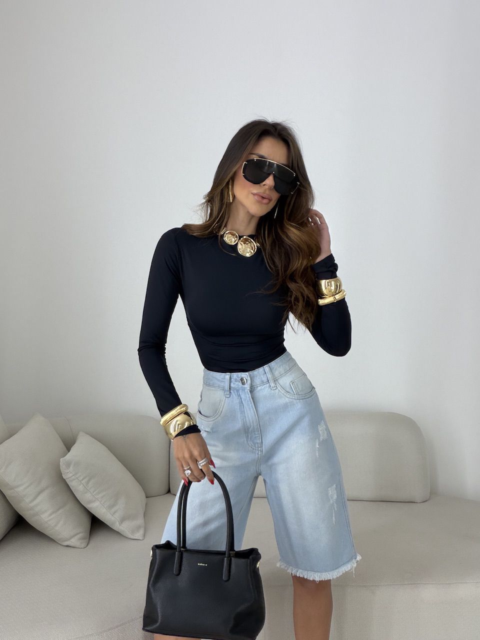BERMUDA FLÁVIA DESFIADA JEANS CLARO