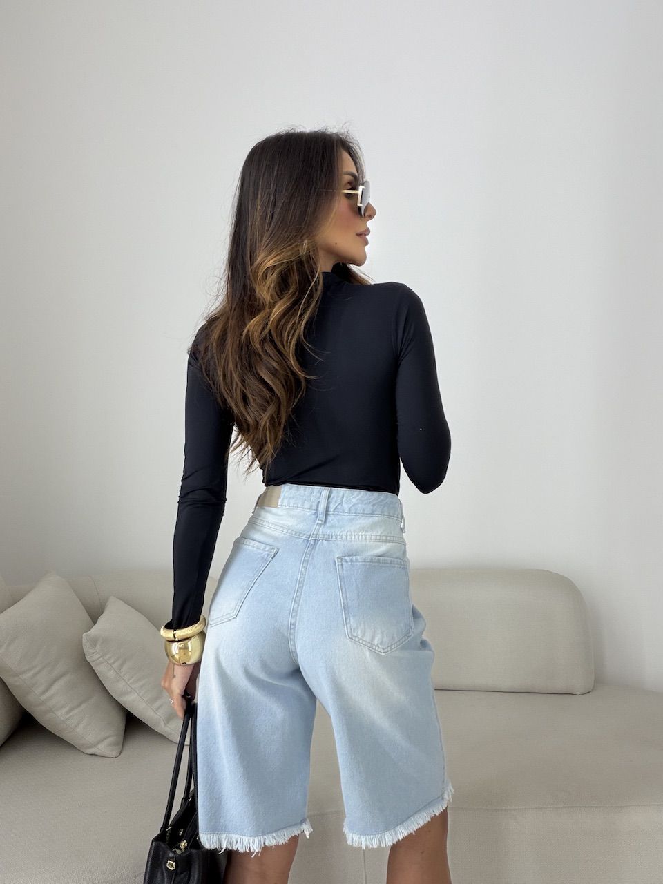 BERMUDA FLÁVIA DESFIADA JEANS CLARO