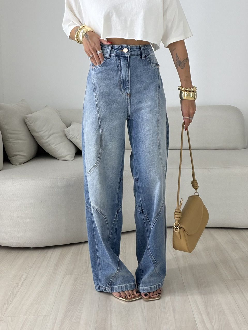 CALÇA CARMEN RECORTES JEANS - 0079740122 - CAROLLA FERRARO