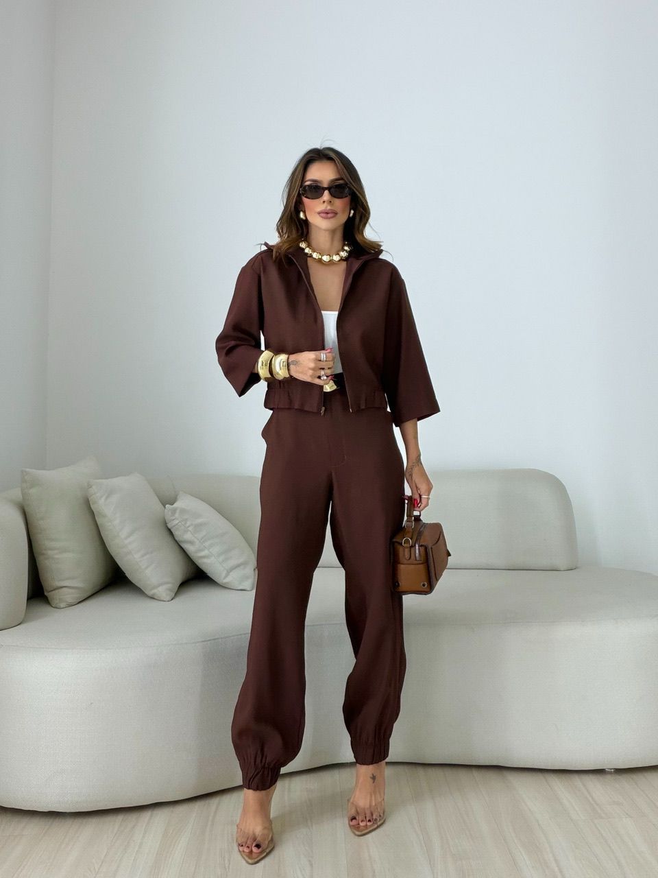 CONJUNTO LUNA CALÇA CAFÉ - 0079670160 - CAROLLA FERRARO