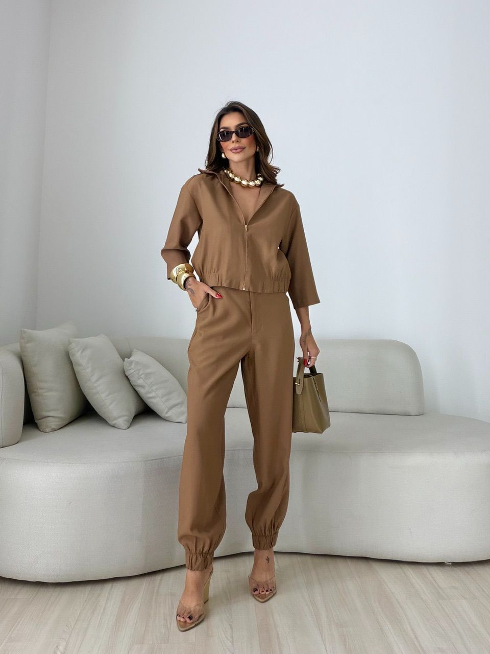 CONJUNTO LUNA CALÇA MARROM - 0079670054 - CAROLLA FERRARO