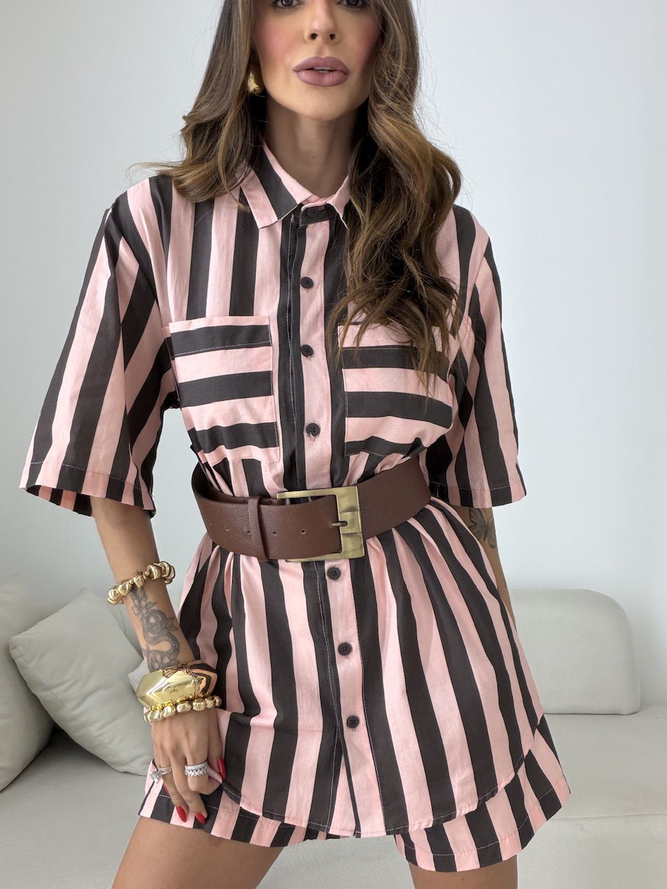 CONJUNTO RAVENA LISTRADO ROSA/MARROM