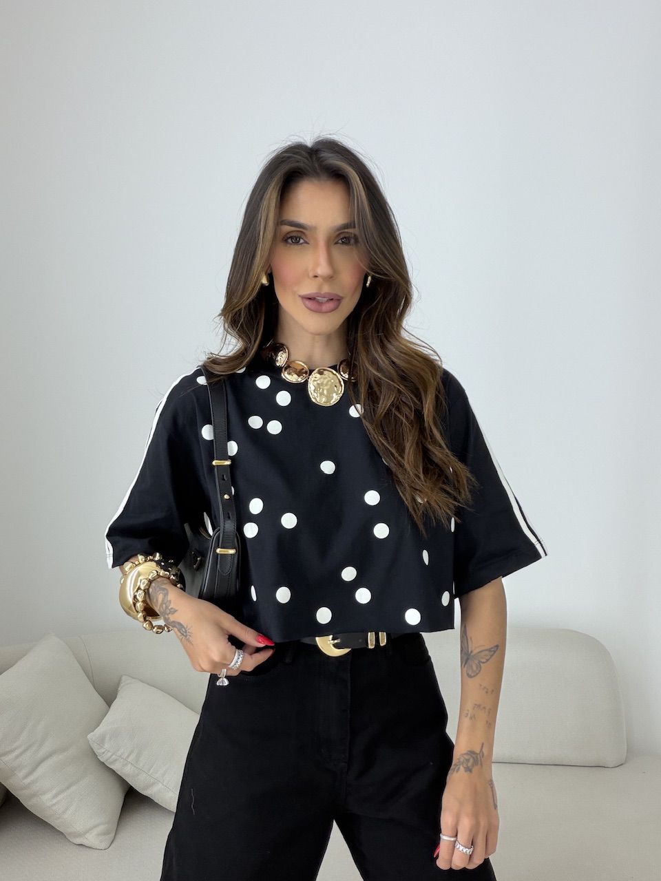 CROPPED NANDA POÁ PRETO - 0079750032 - CAROLLA FERRARO