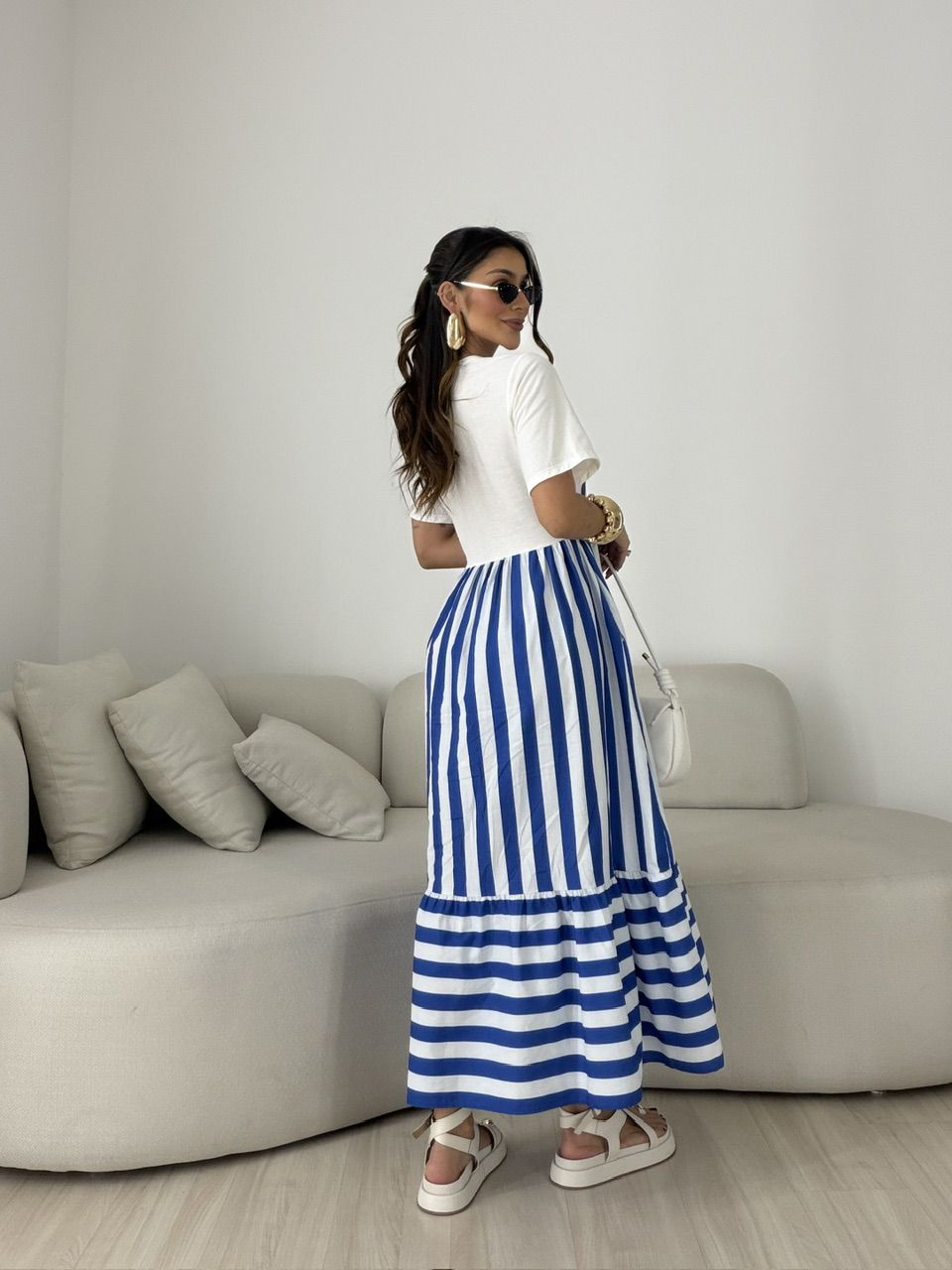 VESTIDO BETÂNIA LISTRAS AZUL/OFF