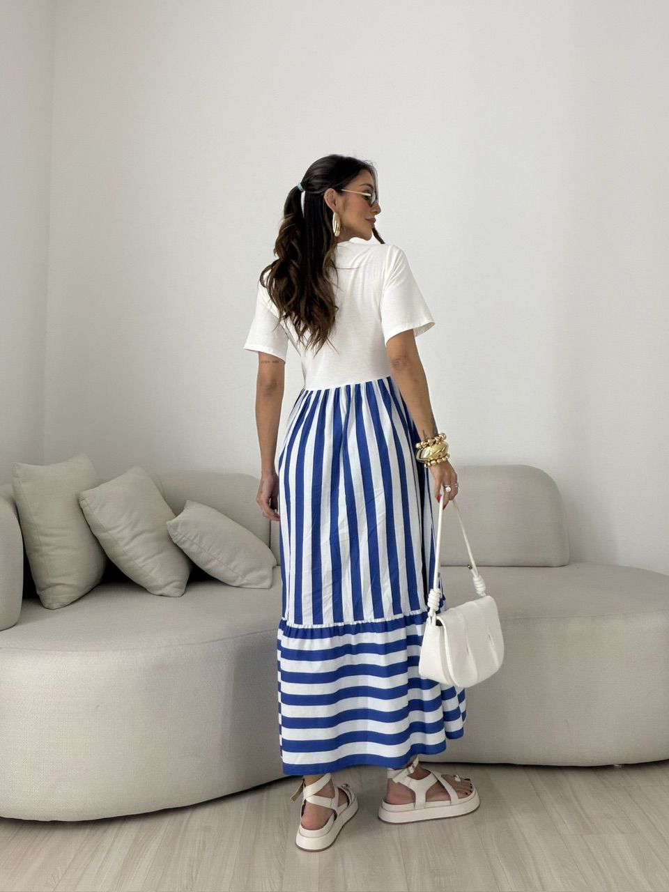 VESTIDO BETÂNIA LISTRAS AZUL/OFF