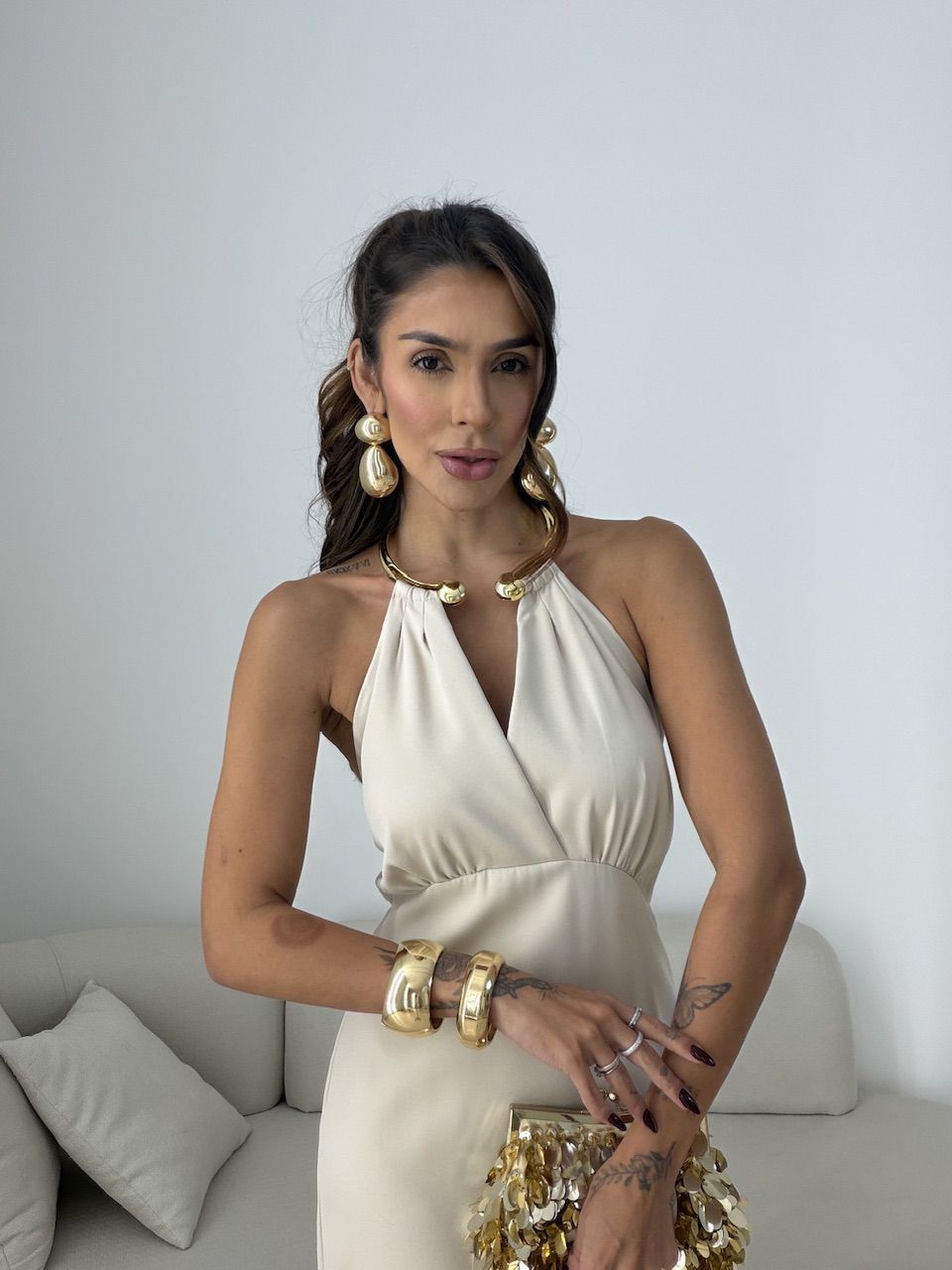 VESTIDO BRENDA LONGO AREIA