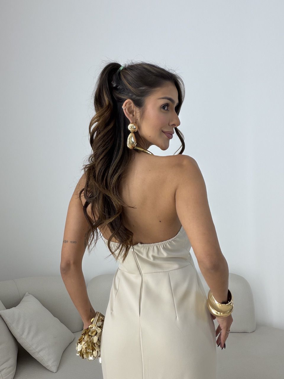 VESTIDO BRENDA LONGO AREIA