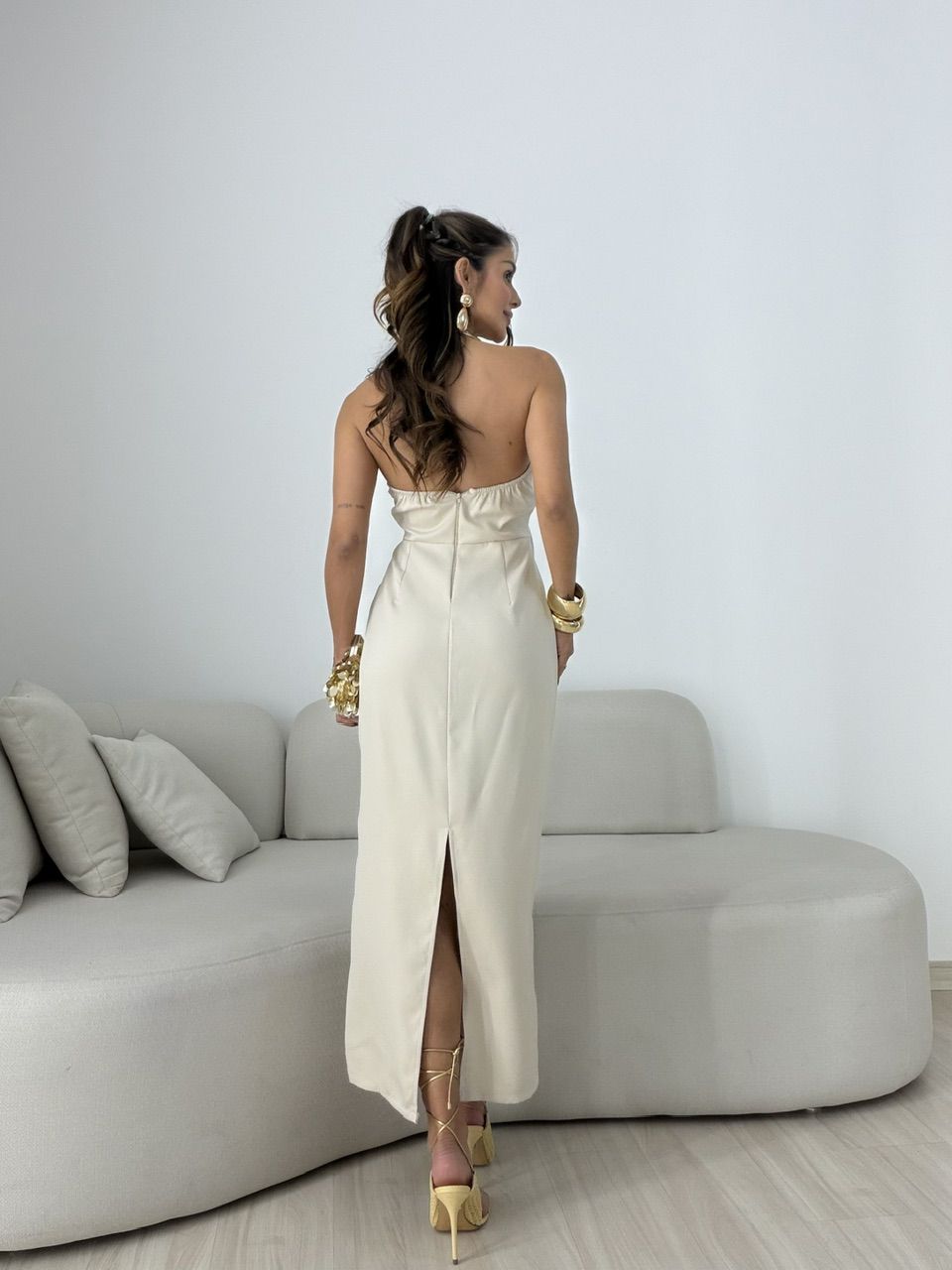 VESTIDO BRENDA LONGO AREIA