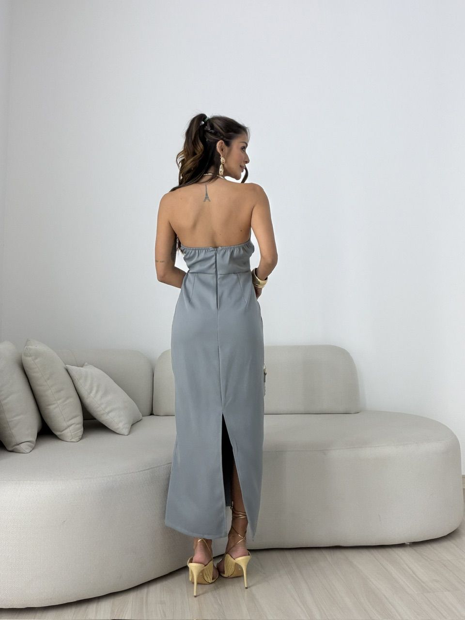 VESTIDO BRENDA LONGO CINZA