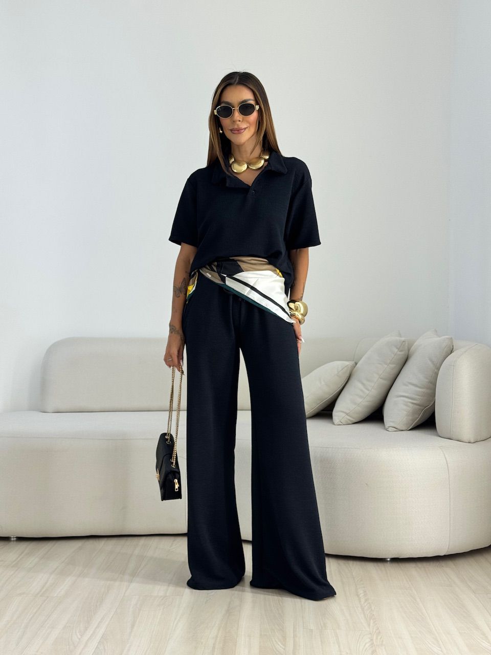 CONJUNTO BRIGITTE CANELADO PRETO - 0070190032 - CAROLLA FERRARO