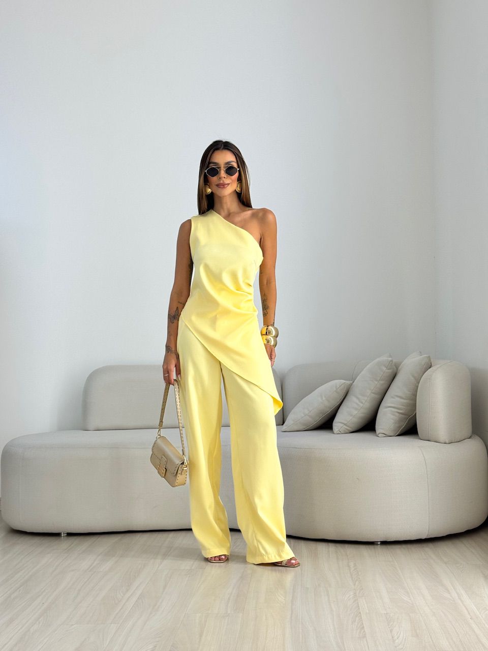 CONJUNTO FATIMA DRAPEADO AMARELO - 0070080111 - CAROLLA FERRARO