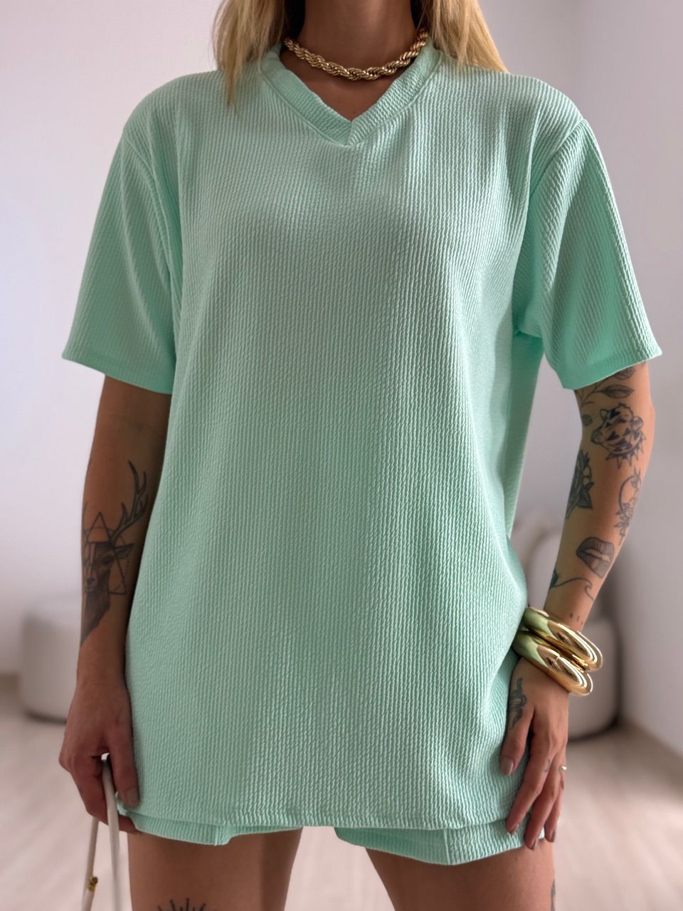 CONJUNTO LEAH CANELADO VERDE AGUA