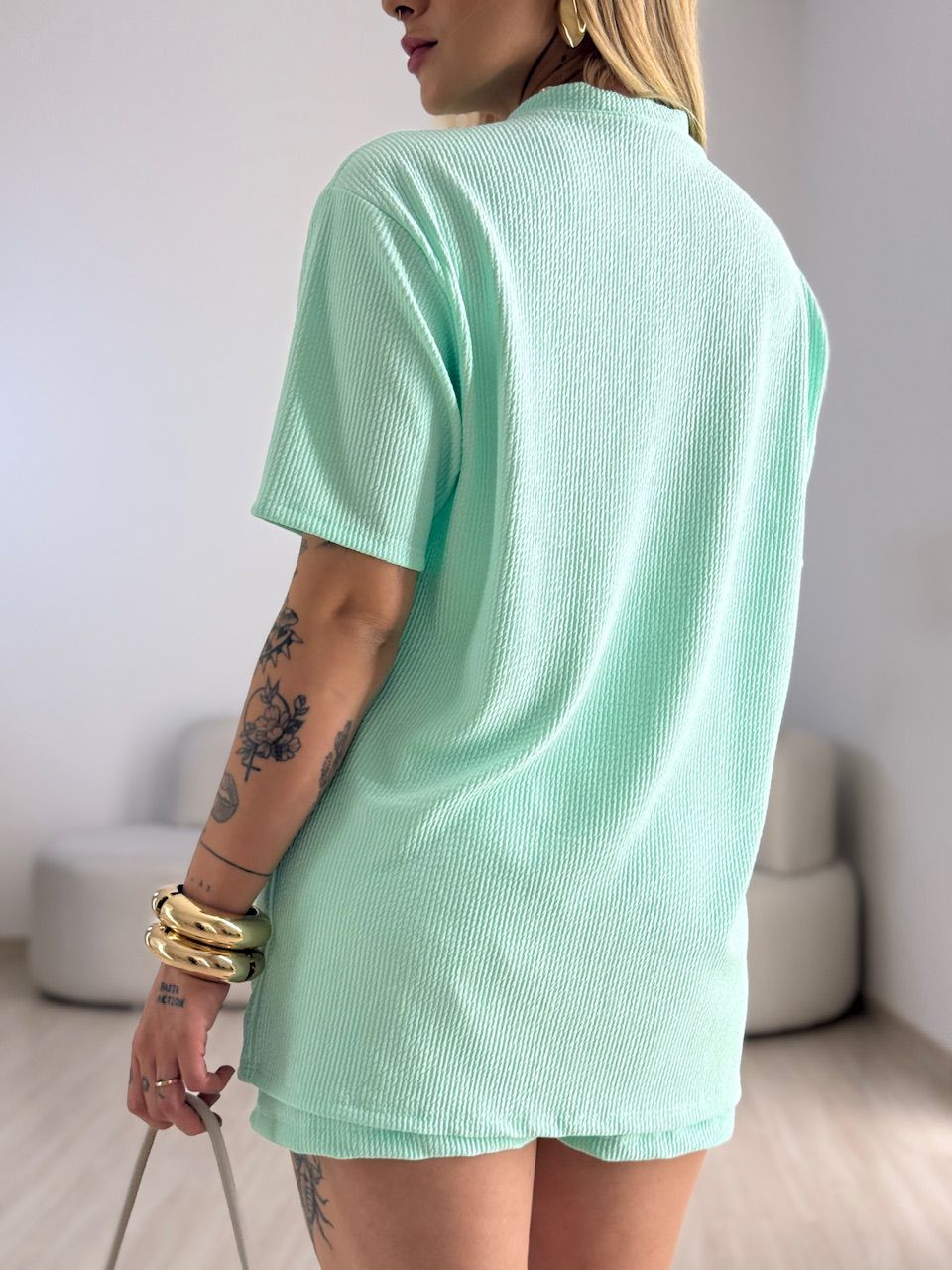 CONJUNTO LEAH CANELADO VERDE AGUA