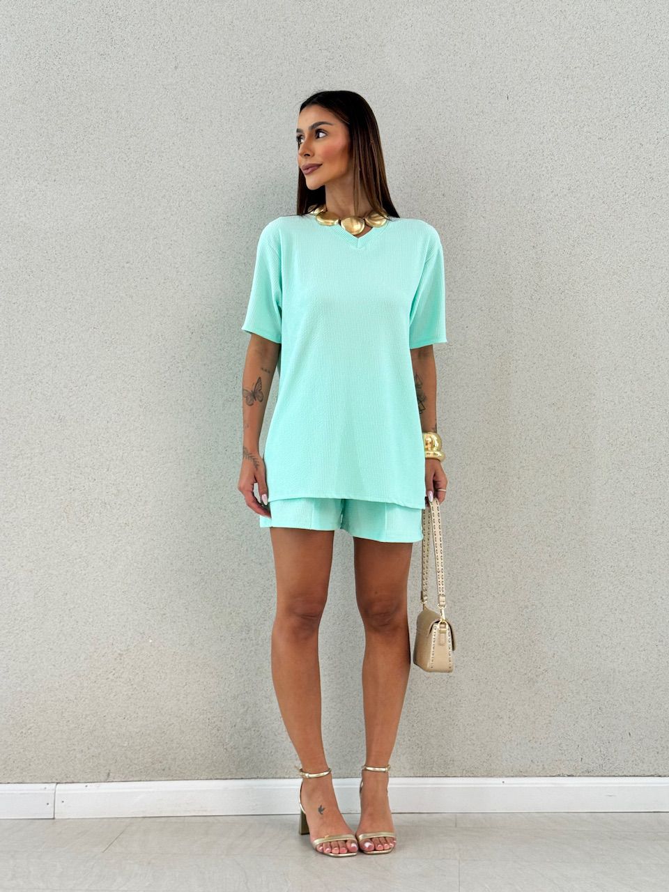 CONJUNTO LEAH CANELADO VERDE AGUA