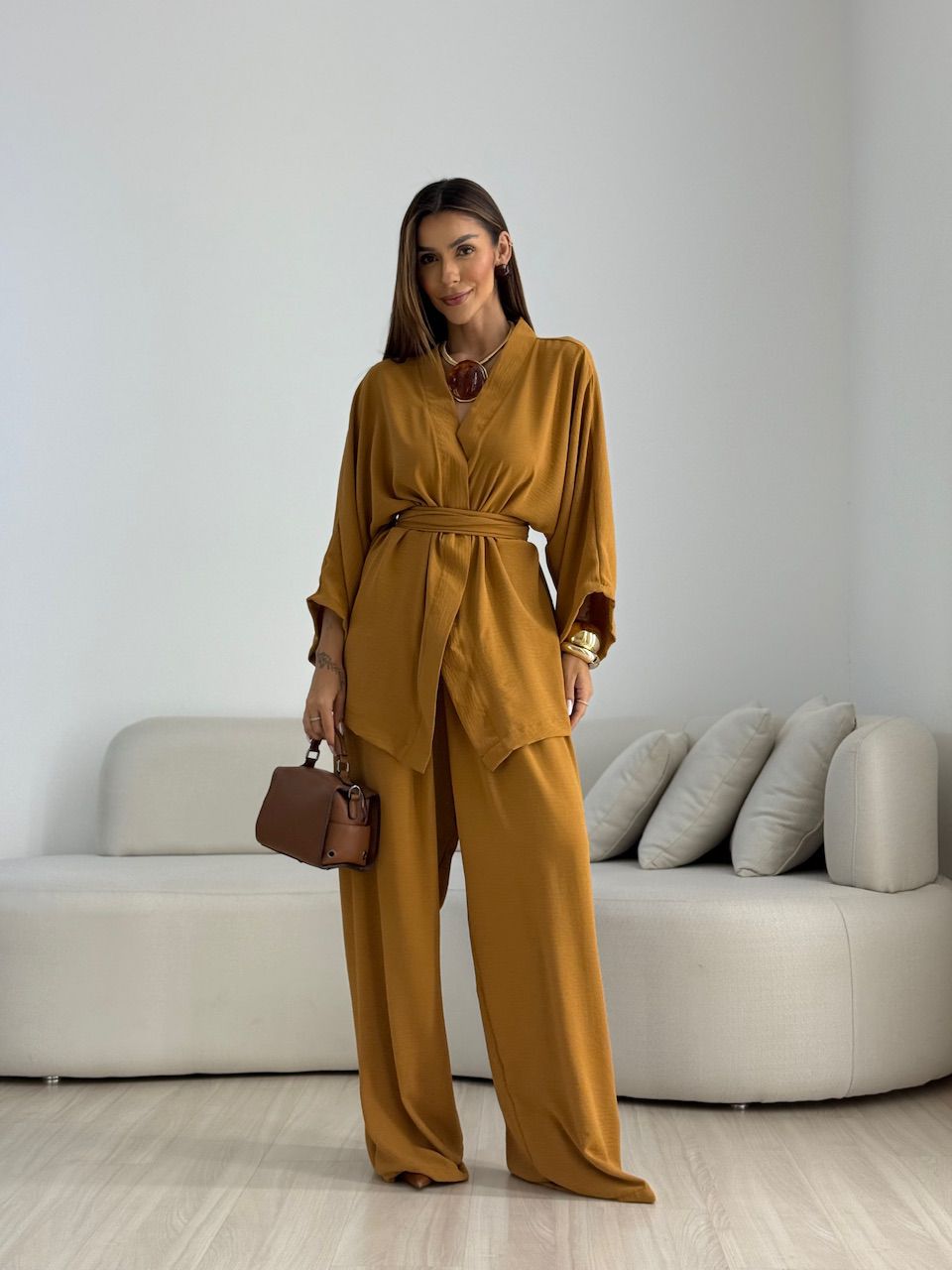KIMONO BRUNA CF FAIXA CARAMELO