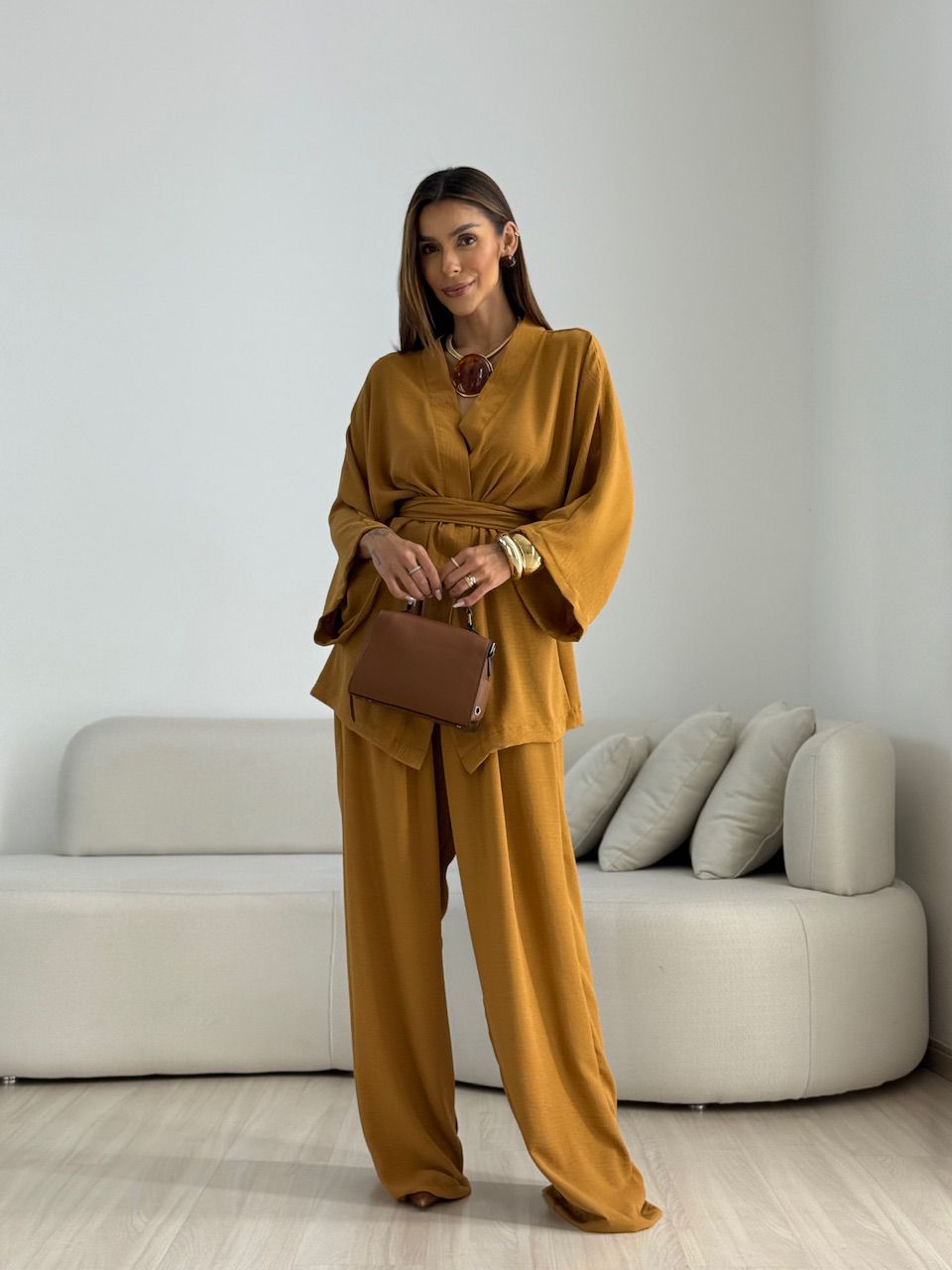 KIMONO BRUNA CF FAIXA CARAMELO