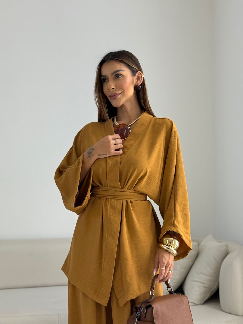 KIMONO BRUNA CF FAIXA CARAMELO