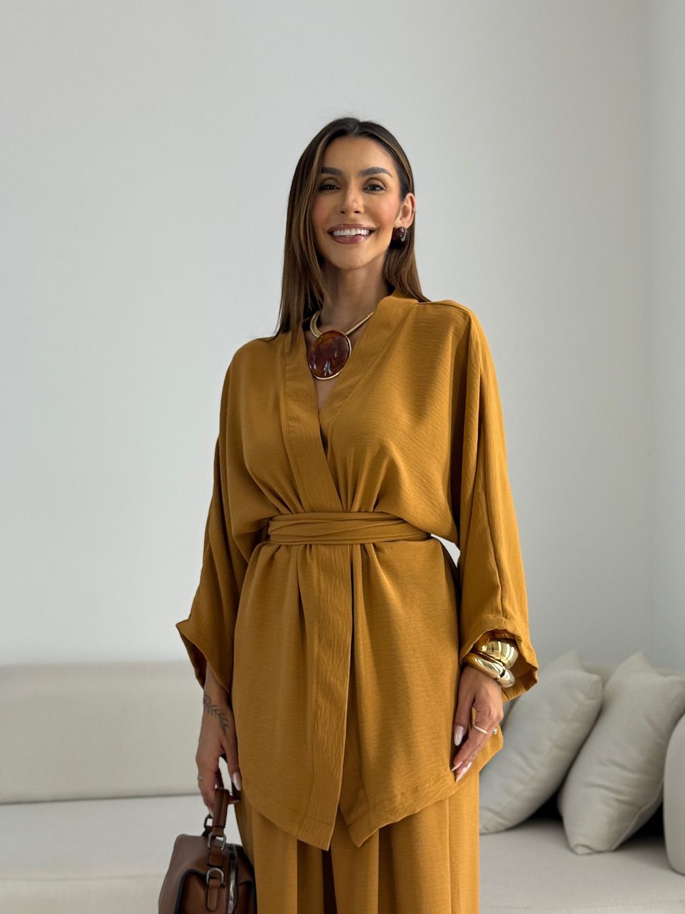 KIMONO BRUNA CF FAIXA CARAMELO