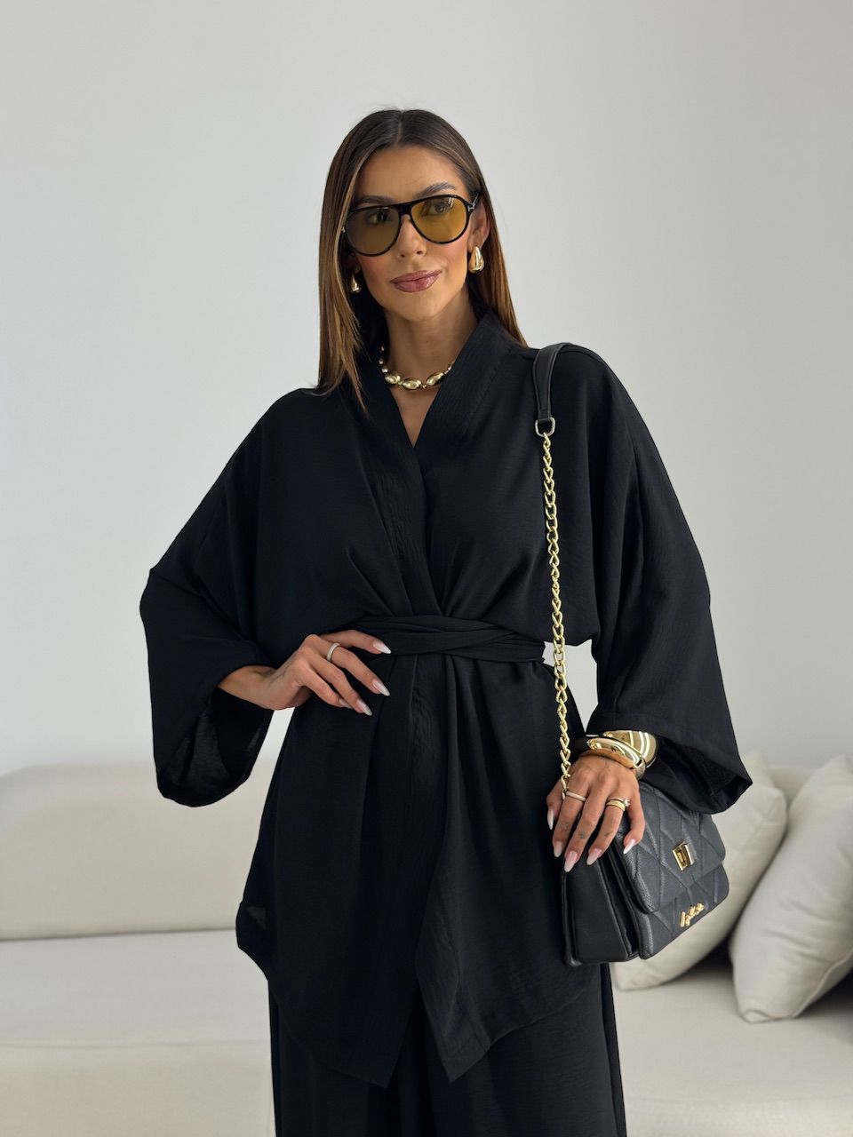 KIMONO BRUNA CF FAIXA PRETO - 0070270032 - CAROLLA FERRARO