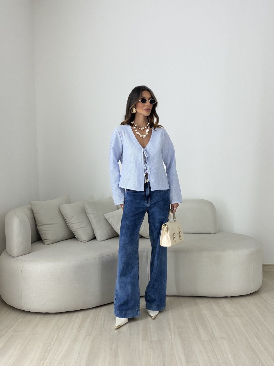 BLUSA EMMA AMARRAÇÃO LISTRADA AZUL