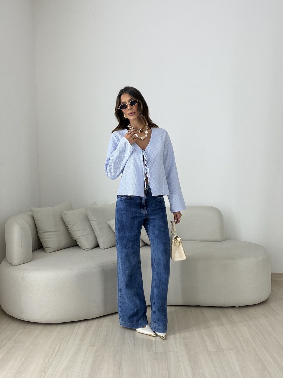BLUSA EMMA AMARRAÇÃO LISTRADA AZUL