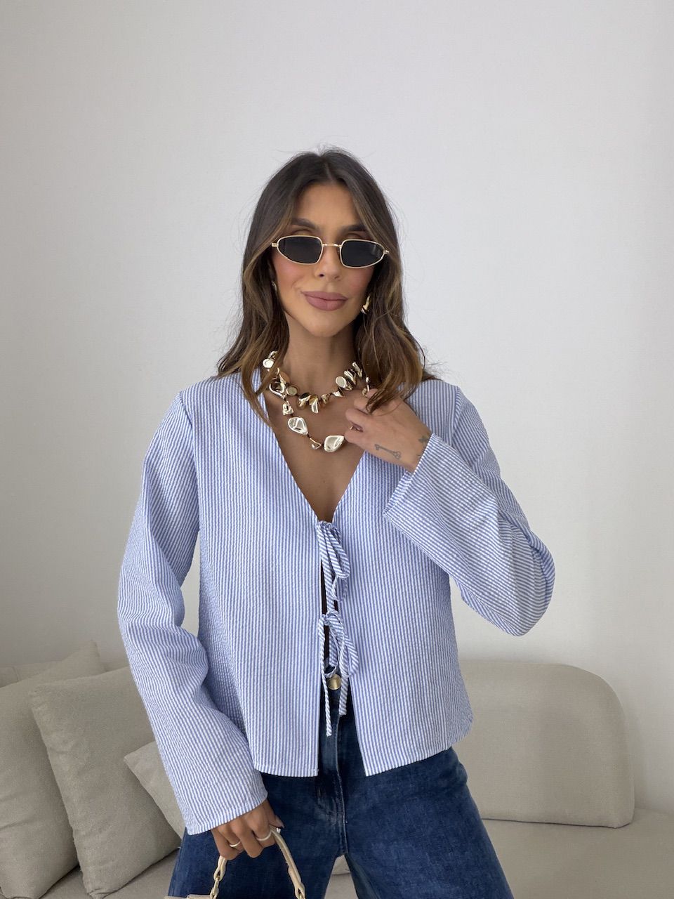BLUSA EMMA AMARRAÇÃO LISTRADA AZUL
