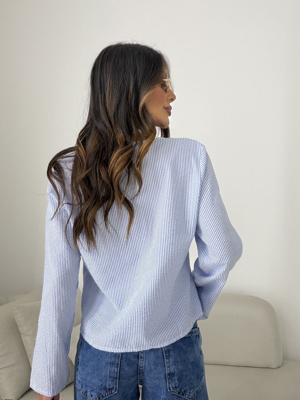 BLUSA EMMA AMARRAÇÃO LISTRADA AZUL