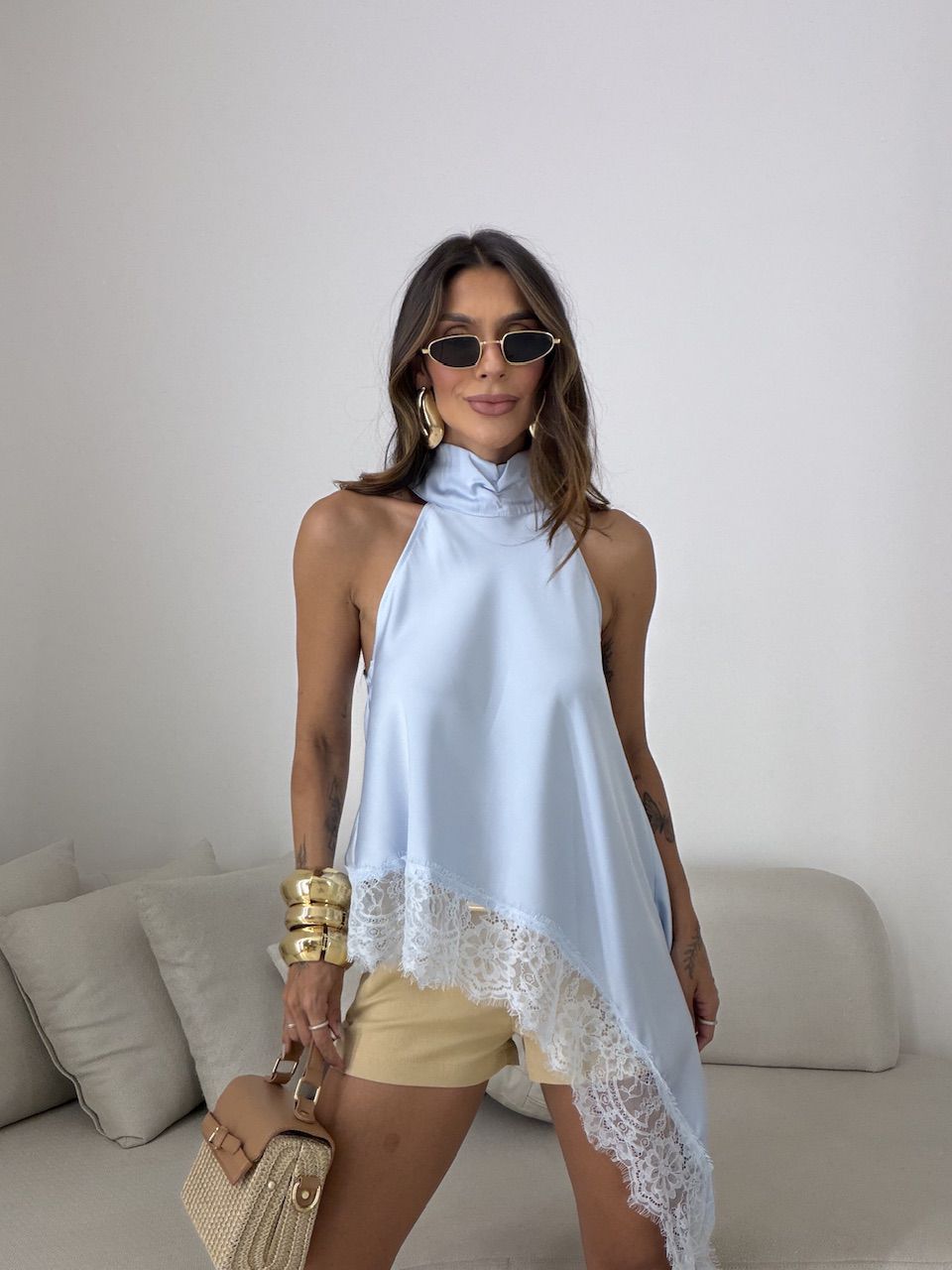 BLUSA MARIA ISIS ASSIMÉTRICA AZUL - 0081780109 - CAROLLA FERRARO
