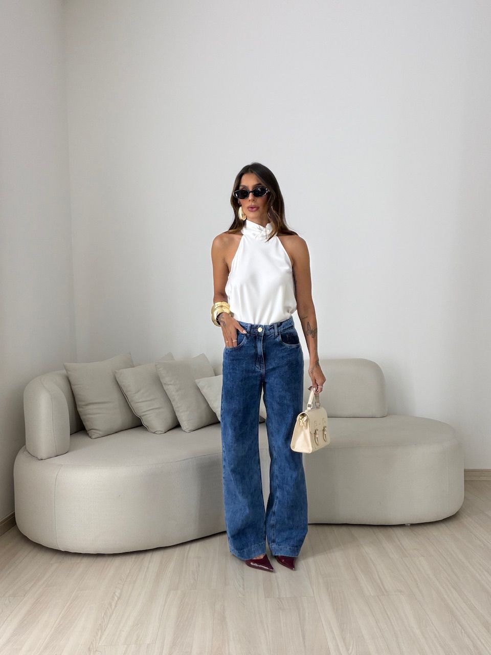 CALÇA AGATHA WIDE LEG JEANS MÉDIO