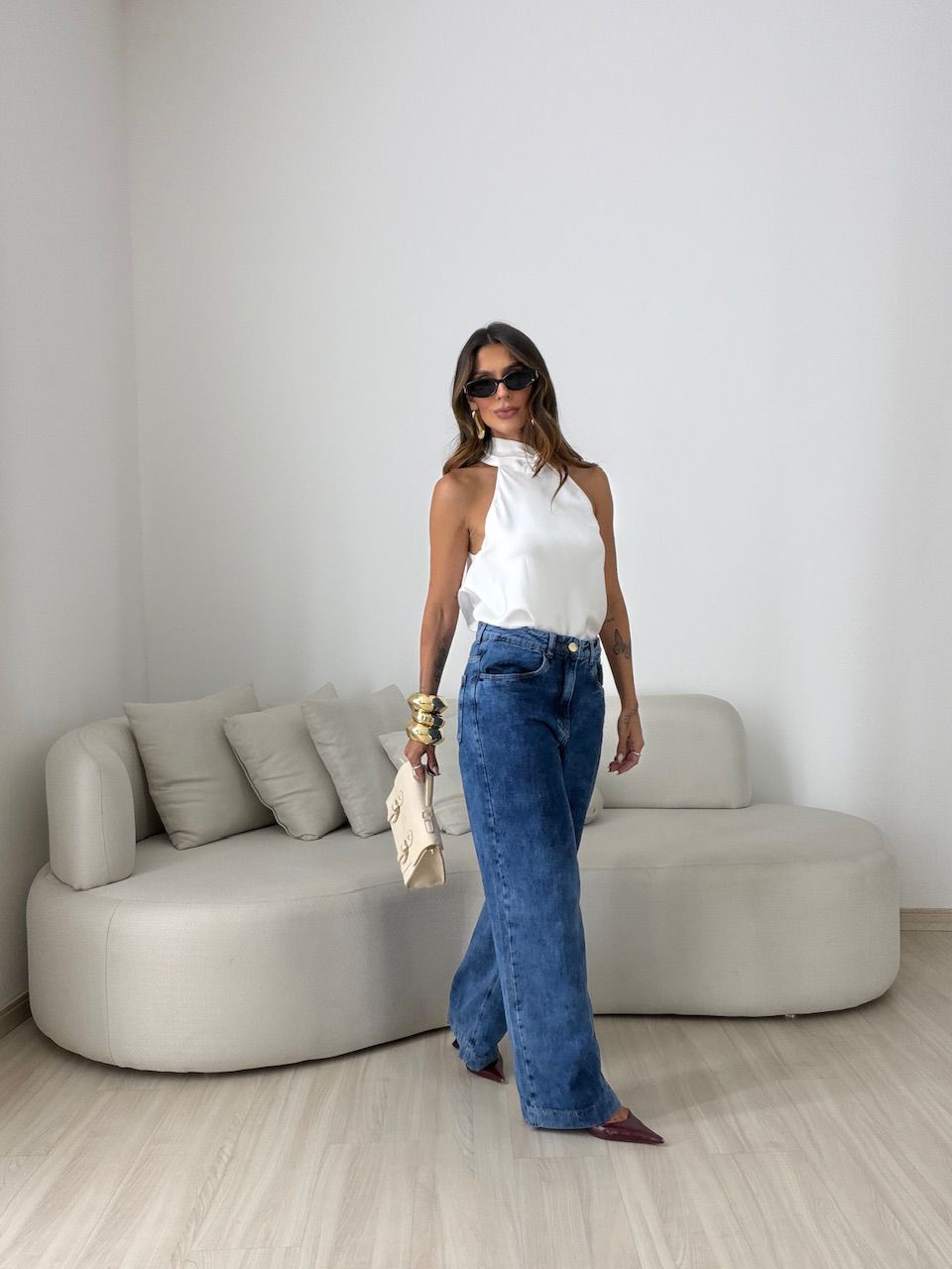 CALÇA AGATHA WIDE LEG JEANS MÉDIO