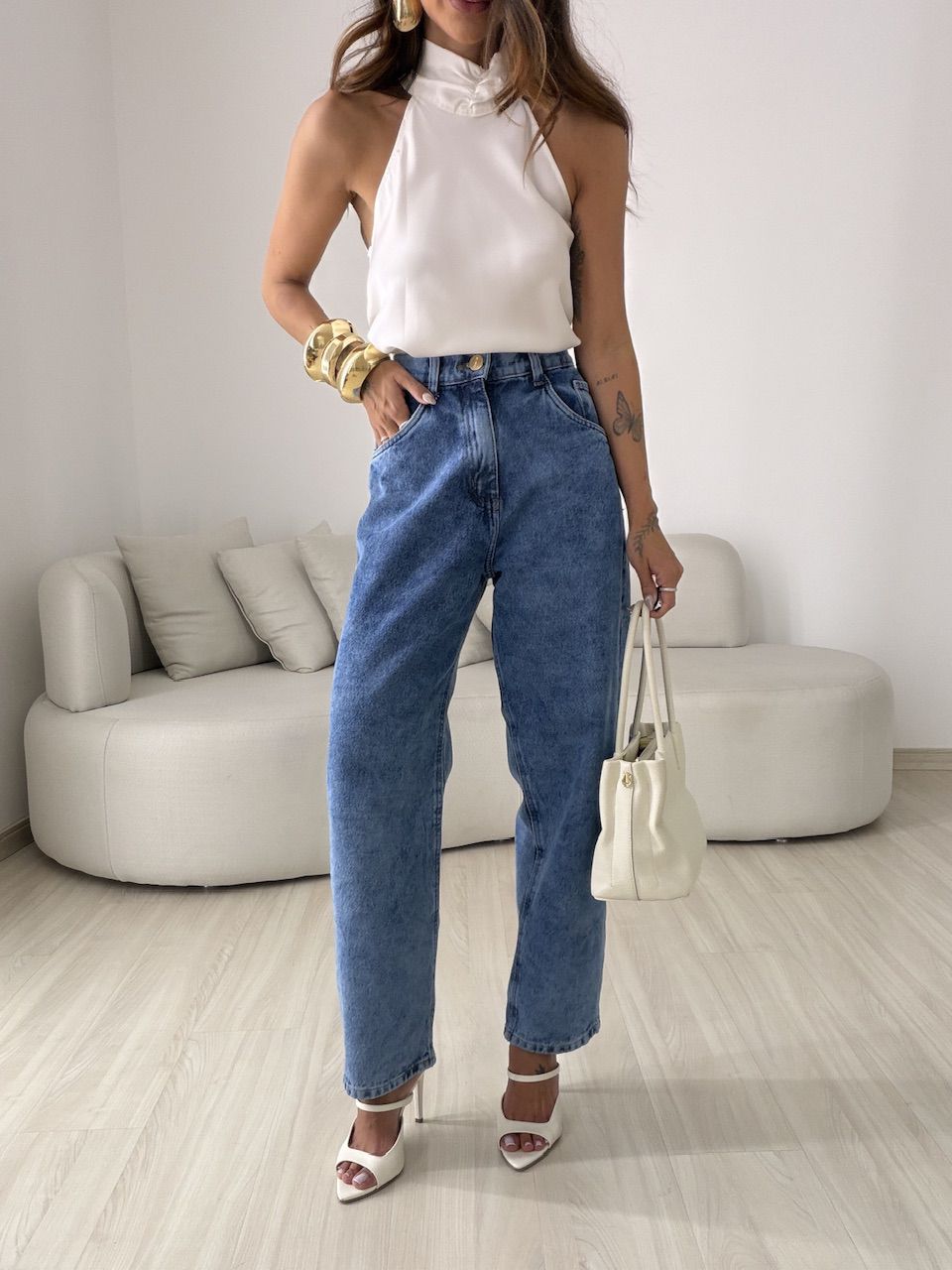 CALÇA ELLEN BAGGY BALLOON JEANS MÉDIO - 0081760423... - CAROLLA FERRARO