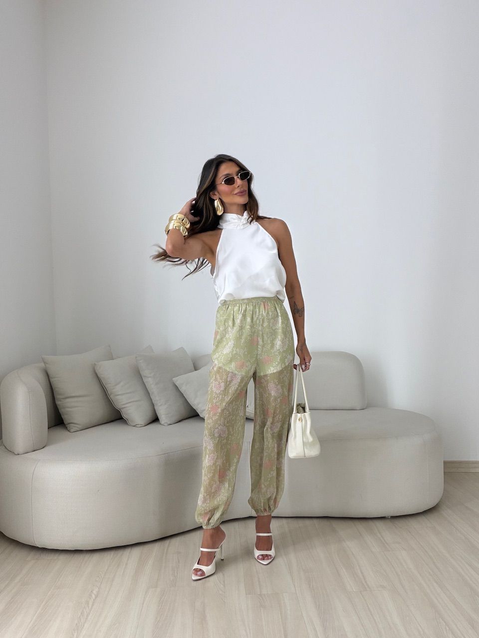 CALÇA INGRID FLORAL VERDE