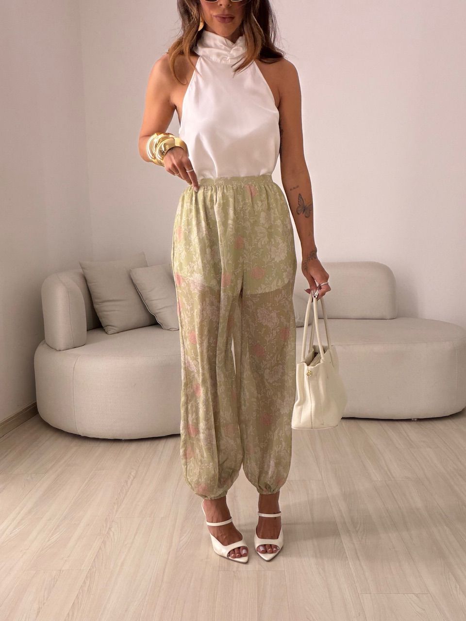 CALÇA INGRID FLORAL VERDE - 0081710230 - CAROLLA FERRARO