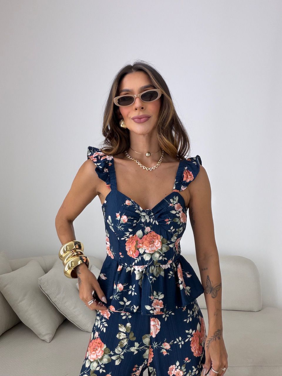 CONJUNTO MOANA FLORAL MARINHO