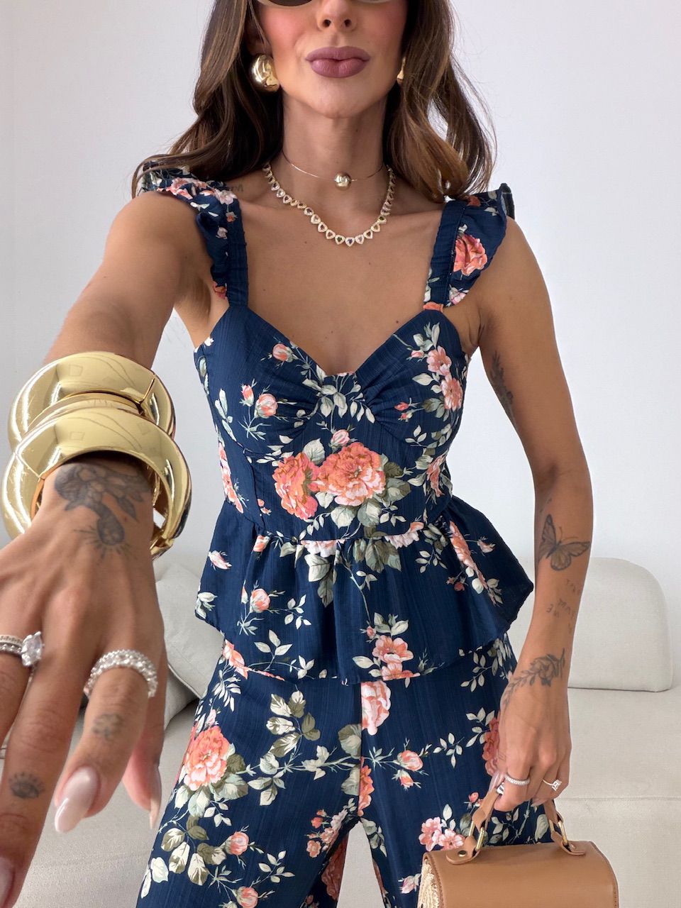 CONJUNTO MOANA FLORAL MARINHO