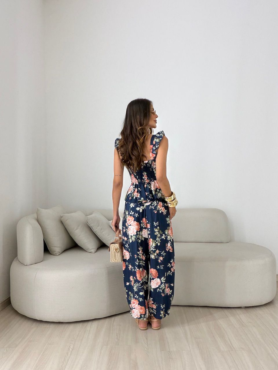 CONJUNTO MOANA FLORAL MARINHO